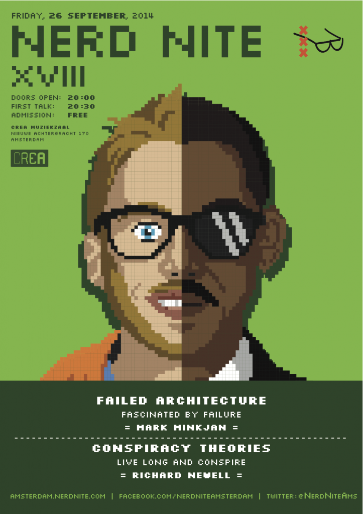 Nerd Nite Amsterdam NNAms event poster urban conspiracy theories failed architecture